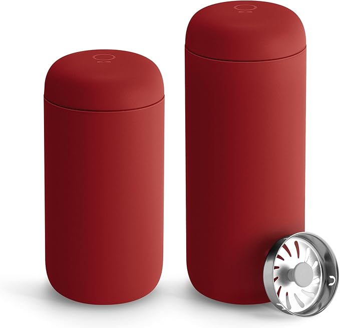 Fellow 12 oz Carter Move Travel Mug - Vacuum-Insulated Stainless Steel Travel Coffee Mug - Coffee Tumbler with Ceramic Interior and Splash Guard - Red