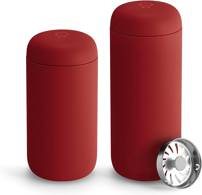Fellow 16 oz Carter Move Travel Mug - Vacuum-Insulated Stainless Steel Travel Coffee Mug - Coffee Tumbler with Ceramic Interior and Splash Guard - Red