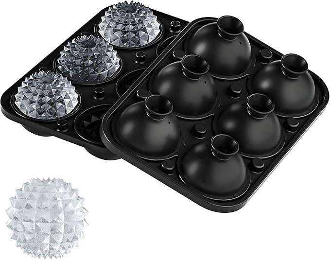 Samuelworld 3D Ice Ball Mold - Silicone Sphere Ice Tray for Cocktails, Whiskey, Unique Design Silicone Ice Tray for Perfectly Round Ice Balls, Stylish Round Ice for Home Bar and Party (Black)
