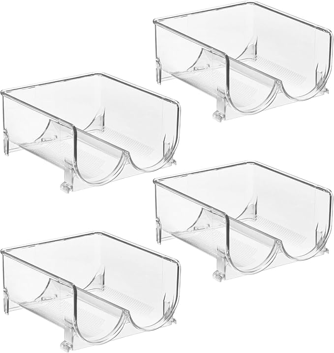 mDesign Plastic Stackable 2 Bottle Storage Holder Rack Organizer for Home, Kitchen Countertop, Cabinet, and Pantry - Holds Water Bottles, Perfect for Tumbler Cup - 4 Pack - Clear