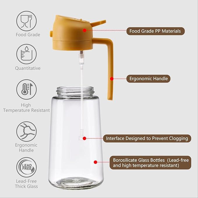 Oil Sprayer for Cooking, 16oz/470ml 2 In 1 Glass Olive Oil Sprayr & pourer for Kitchen, Air Fryer, Cooking, Salad, BBQ (Yellow)