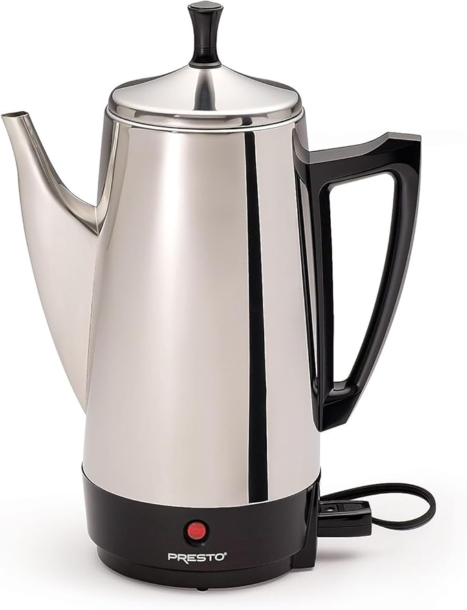 Presto 02811 Stainless Steel Electric Coffee Percolator - 12-Cups, Easy-Pour Spout, Stay-Cool Handle, Make 2-12 Cups