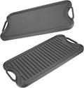 Reversible Cast Iron Griddle Plate for Gas Grill, Stovetop Grill Pan for Electric Stove, Pre-Seasoned Grill Griddle Pan for Gas Stove Top 2 Burner, Extra Large Stove Top Grill Plate 20" x 10.5"