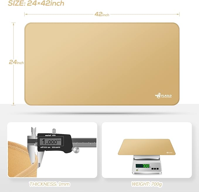 FLASLD Large Under The Grill Protective Deck and Patio Mat, 32 x 60 inches Oil-Proof, Fireproof Indoor Fireplace Mat Prevents Ember Damage Wood Floor, Khaki