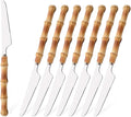 Dinner Knife Set with Bamboo Handle, 8-Piece Stainless Steel Shiny Silver Dinner Knives, Creative Design Table Knives for Home Restaurant, 8.74 inch, Handcrafted