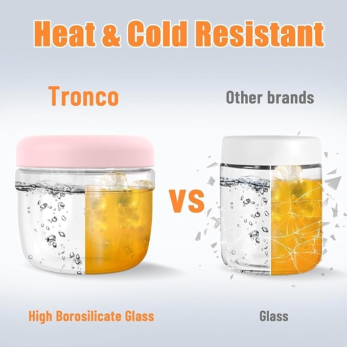 Tronco 16 oz Glass Food Storage Containers with Lids, Airtight, Leak & Spill Proof Glass Lunch Bowls for Meal Prep, Salad, Yogurt, Soup & Stew, Microwave & Dishwasher Safe, BPA-Free, Set of 4