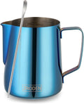 Milk Frothing Pitcher, 20oz Espresso Steaming Pitchers Stainless Steel Cappuccino Coffee Machine Accessories Barista Tools Steam Froth Pitchers Milk Jug Cup with Decorating Pen Latte Art, Blue