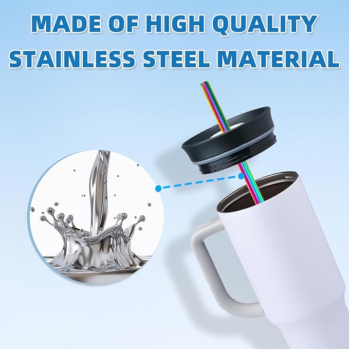 Stainless Steel Straws for Owala Insulated Bottle 40oz Tumbler 6x Metal Replacement Straws 10mm with Cleaning Brush for Owala 40oz (Colorful, 6x Straight 10mm)