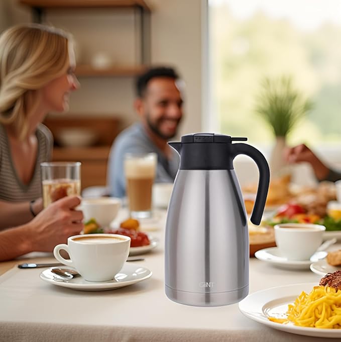 GiNT 74Oz Thermal Coffee Carafe, Insulated Stainless Steel Coffee Carafes for Keeping Hot/Double Walled Vacuum Thermal Carafe (Silver, 2.2L)