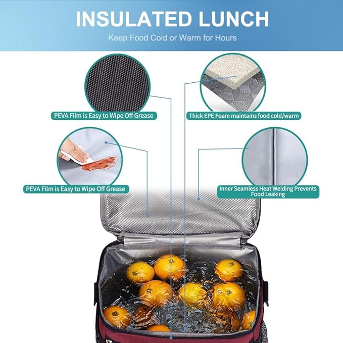 iknoe Insulated Lunch Bag, Foldable 8.5L Cooler Bag for Men & Women, Leakproof Thermal Design, Great for Office, Picnic, Travel, Lunch Box, Red