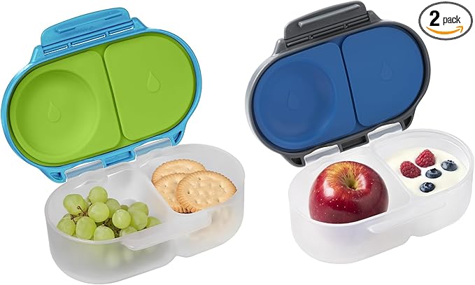 b.box Snack Box (2-pack) Reusable Snack Containers with Lids – Bento Box for Kids & Toddlers, Leakproof Lunch Box, BPA-Free and Dishwasher Safe Snack Container (O'Breeze + Blue Slate, 1 3/4 Cup)