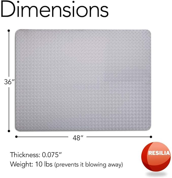 RESILIA Large Under Grill Mat – Heavy Duty, Reusable Outdoor Floor Protector Mats for Deck, Patio, & Garage – 36 Inch x 48 Inch, Silver Diamond Plate, Made in The USA