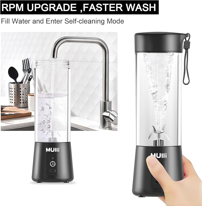 Mulli Portable Blender,15oz Mini Blender for Fruit Smoothies and Shakes,USB Rechargeable Mixer for Baby Food,Gym,Travel