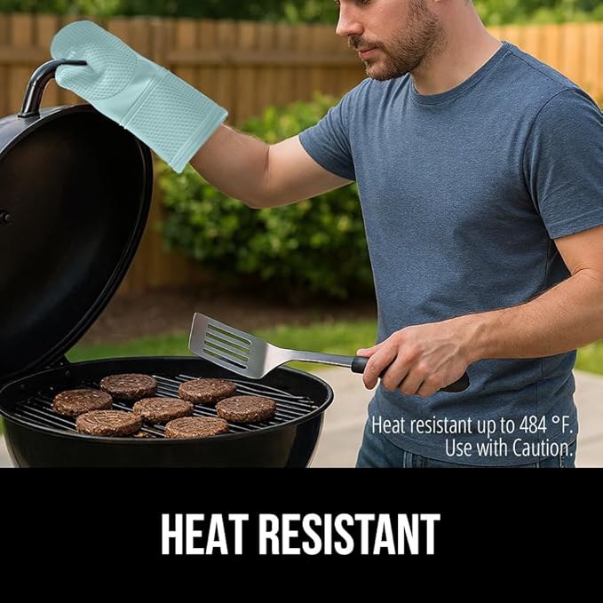 GORILLA GRIP BPA-Free Soft Silicone Oven Mitts, 14.5x8.3, Heat Resistant and Waterproof Cooking Gloves, Thick Cotton Lining, Flexible Gripping for Baking Grilling, Kitchen Potholders Set of 2, Mint