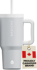 GROSCHE ASPEN 32 oz Tumbler with Handle and Straw. Extreme Insulation, Classy Design, Built to Last Insulated Stainless Steel Tumbler with Handle, Lid and Straw - Lunar Grey