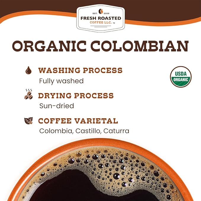 Fresh Roasted Coffee, Organic Colombian | USDA Organic, 100% Single Origin, Kosher | Medium Roast 24 Pods for K Cup Brewers