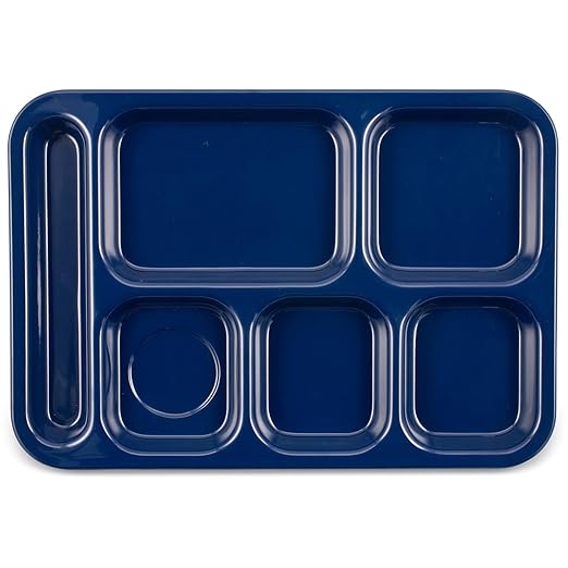 Carlisle FoodService Products Right Hand 6-Compartment Melamine Tray 14.5" x 10" - Dark Blue