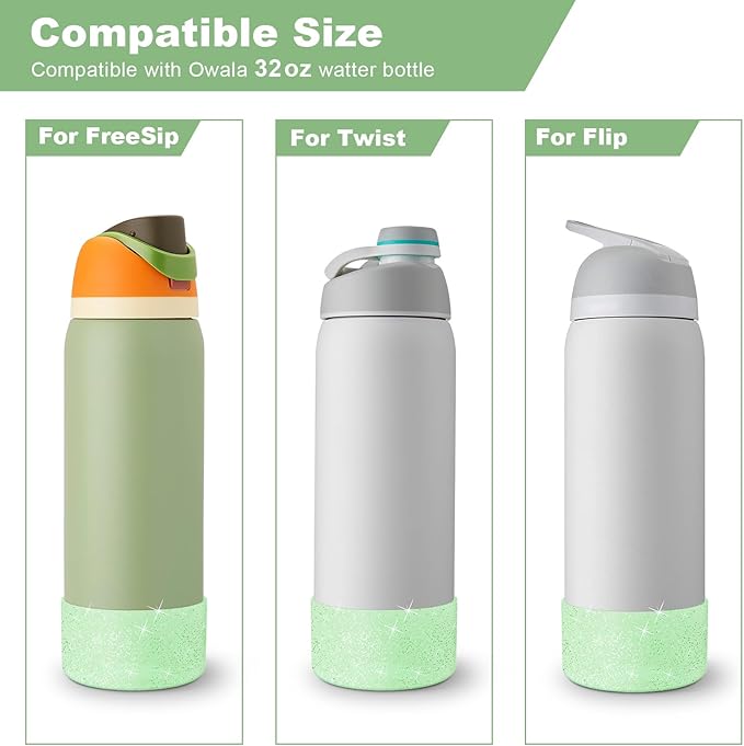 2PCS Glitter Silicone Boot for Owala Water Bottle, Anti-Slip Protective Sleeve for Owala Twist,FreeSip and Flip Stainless Steel Water Bottle, BPA-Free, Dishwasher Safe, Accessories