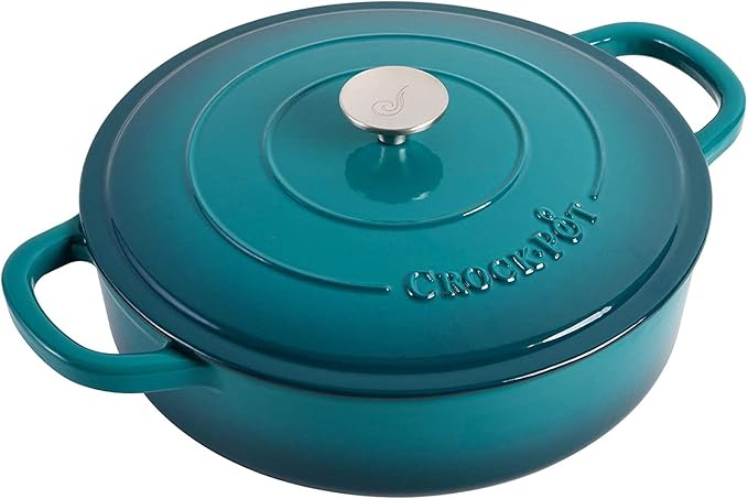 Crock-Pot Crock Pot Artisan Enameled Cast Iron Braiser W/Lid, 5 Quart, Teal Ombre