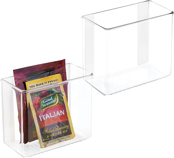 mDesign Plastic Adhesive Mount Storage Organizer Container for Kitchen or Pantry Wall Organization - Space Saving Holder for Sandwich Bags, Foil - 6" Wide - Poppon Collection - 2 Pack - Clear
