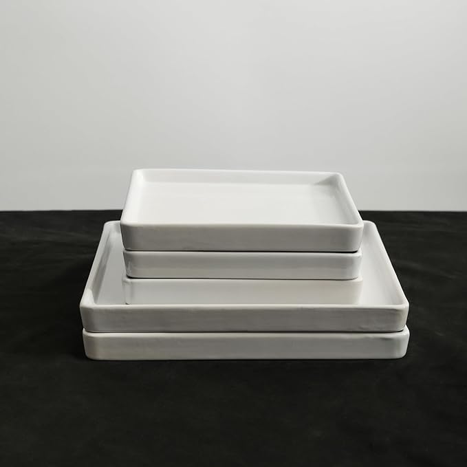 Stone Lain Grace Square Stoneware Dinnerware Set, 24 Piece Service For 8, White
