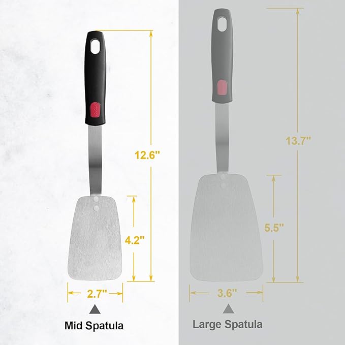 Stainless Steel Flexible Spatula Turner, VOVOLY Thin Metal Spatula for Cast Iron Skillet, Thin Blade and Heat Resistant Silicone Handle, Great for Egg, Cookie, Meat, Crep, Medium
