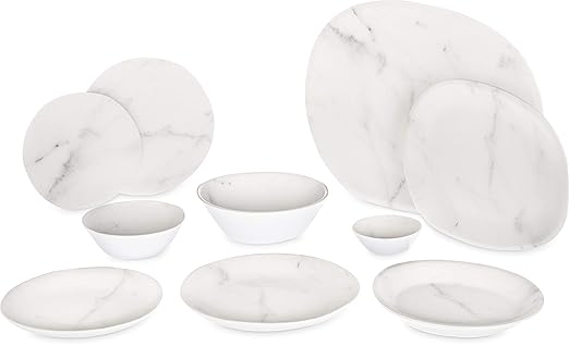 Carlisle FoodService Products Ridge Reusable Plate Rimless Plate for Home and Restaurant, Melamine, 9 Inches, Marble, (Pack of 12)