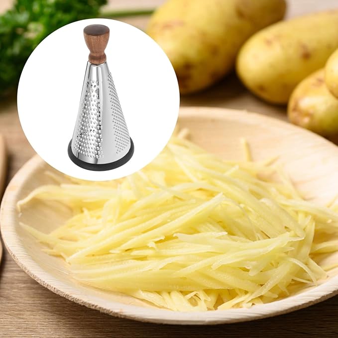 Cabilock 9 Inch Cone Cheese Grater with Wooden Handle Multi-Function Stainless Steel Vegetable Shredder for Kitchen Use Manual Cone Grater for Cheese and Chocolate