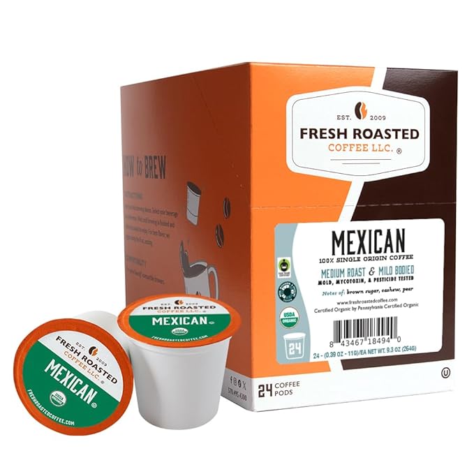 Fresh Roasted Coffee, Organic Mexican | Mold & Myco 3rd Party Tested, USDA Organic, Kosher | Medium Roast 24 Pods for K Cup Brewers