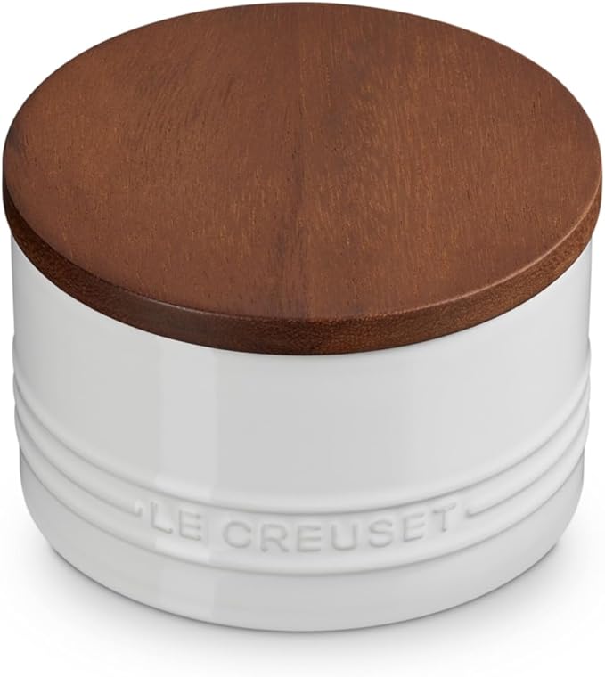 Le Creuset Signature Salt Cellar and Storage Canister with Wood Lid, 16 oz., White