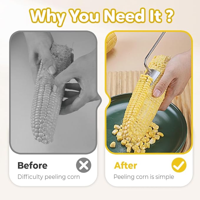 Easy Clean Corn Cob Peeler, 2025 New Corn On The Cob Stripper Tool with Long Handle, Stainless Steel Corn Cutter for Corn Cob With Corn Holder (Green-1 pcs)