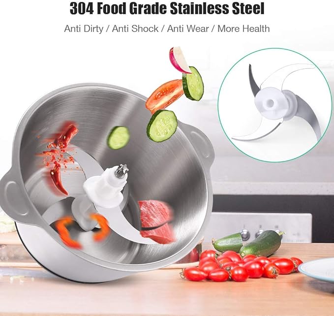 Meat Grinder Electric, Food Processor 2L Stainless Steel Meat Blender Food Chopper for Meat, Vegetables, Fruits and Nuts with 4 Sharp Blades, 350W, 8 Cups