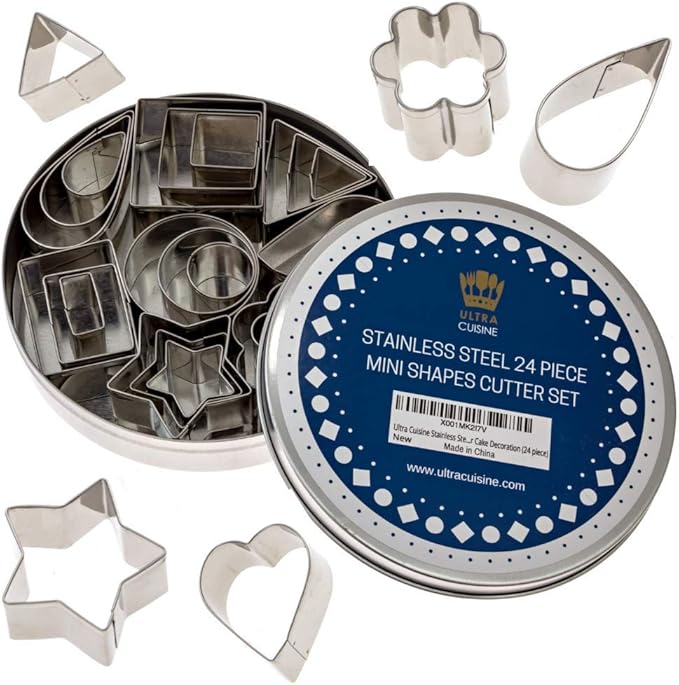 Ultra Cuisine Mini Cookie Cutter Shapes Set - 24 Small Molds To Cut Out Pastry Dough Pie Crust & Fruit - 304 Durable Stainless Steel Cutters - Cut Tiny Heart Shapes - Bake Like A Pro For A Lifetime