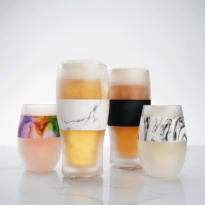 Host Freeze, Frozen Mugs, Freezable Pint Set, Beer Keep Your Drinks Cold, Double Walled Insulated Glasses, Tumbler for Iced Coffee, 16oz, Set of 2, Marble