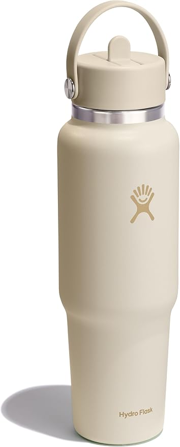 Hydro Flask Travel Water Bottle - Insulated Stainless Steel - Wide Straw Lid, Non Spill, Leakproof in 40 Oz Coconut Cream