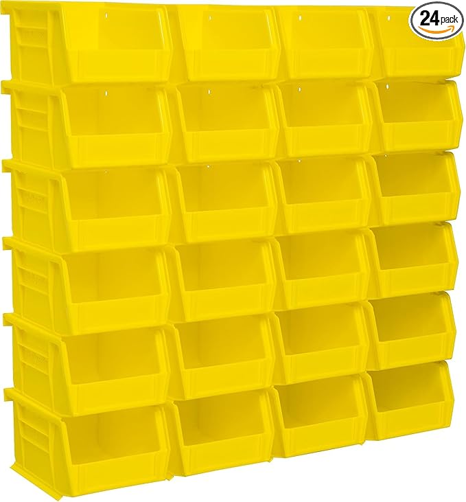 Akro-Mils 30210 AkroBins Plastic Storage Bins, Space-Saving Stackable Bins for Garage, Pantry, Craft Organization, 5-" x 4-" x 3-", Yellow, 24-Pack