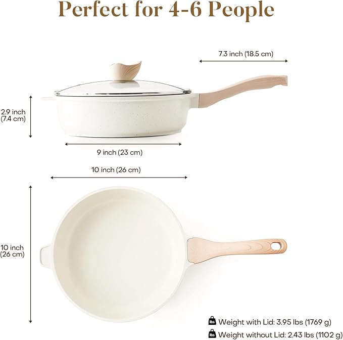 Kordisen Nonstick Ceramic Deep Frying Pan, 10 Inch Non Toxic Skillet with Lid, Healthy Jumbo Cooker, Saute Pan for Cooking, Induction Cookware, PFOA & PFAS Free (Cream)