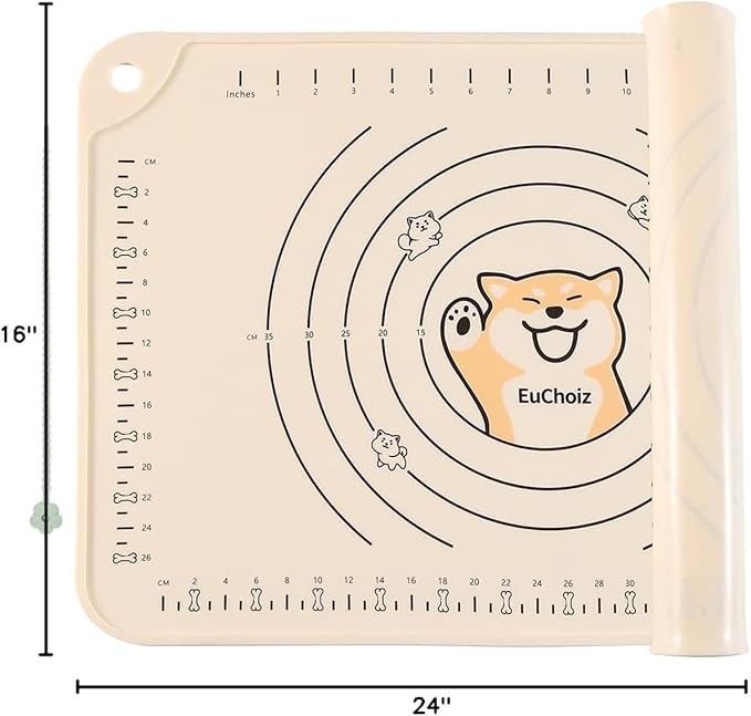 Silicone Pastry Mat 24"*16" Extra Thick Non Stick Baking Mat Food Grade Silicone Dough Rolling Bake Mat with Edge Heightening Cartoon Beige