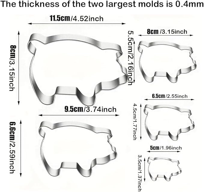 Pig Cookie Cutters Set, Stainless Steel Sandwiches Cutters Biscuit Molds for Kids,5pcs Sturdy Cutters for Cookies,Sandwiches,Small to Large Size, 1.37 to 4.52 inches