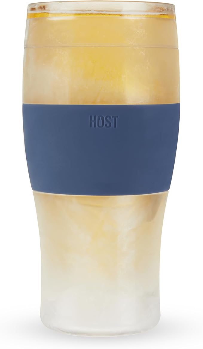 HOST Beer FREEZE Beer Glass Cups Set Drinking Glasses, Freezer Mugs with Gel Double Walled Cool Cups Plastic Multicolor 16oz Set of 4