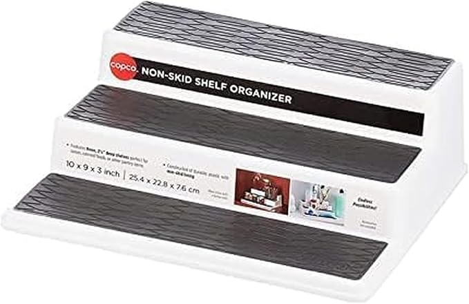 Copco Non-Skid 3-Tier Spice Pantry Kitchen Cabinet Organizer, 10-Inch, White/Gray (Pack of 10)