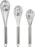3 Pack 9, 10, 12 inch Balloon Whisk Double Balloon Wire Whisk Blending Whisking Beating Stirring Egg Beater Stainless Steel(with inside Ball)