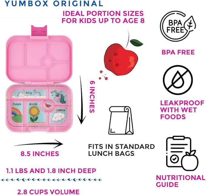 Yumbox Original Leakproof Bento Lunch Box Container for Kids (Power Pink Unicorn)