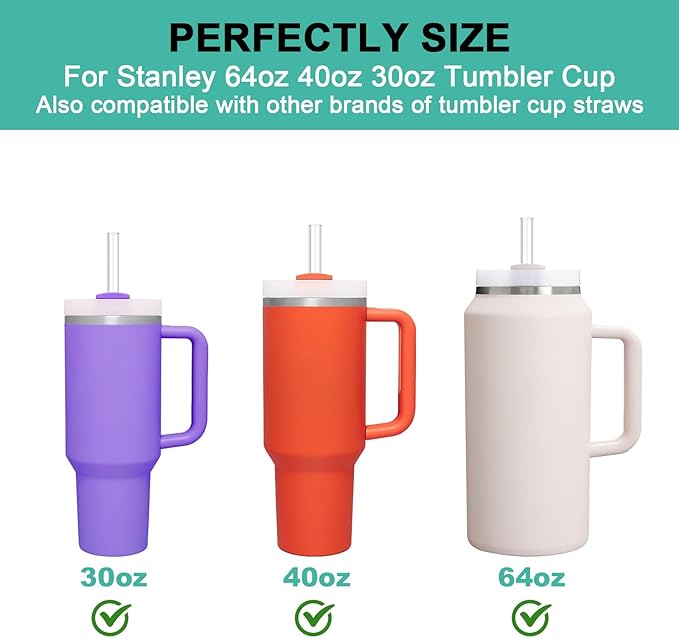 Aillwith 6 PCS Replacement Straws for Stanley Cup 40 oz 30 oz 64 oz Tumbler, Reusable Drinking Straws with Cleaning Brush for Stanley Cup Accessorie, BPA Free, Dishwasher Safe