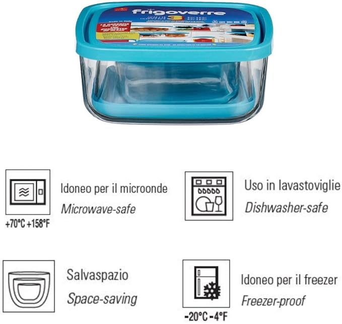 Bormioli Rocco Frigoverre Square Glass Food-Storage Containers with Lids, Set of 3