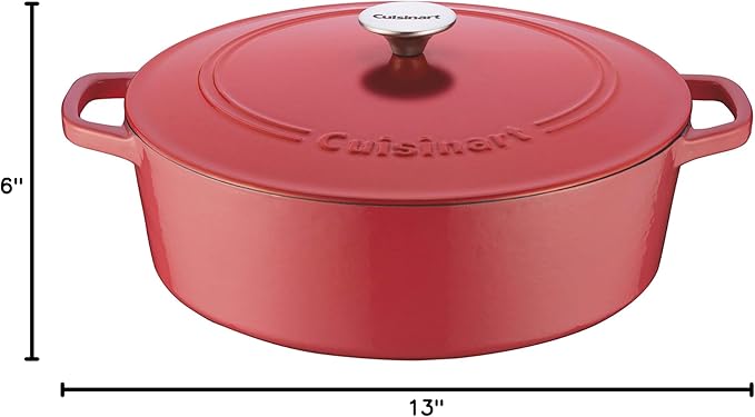 Cuisinart Chef's Classic Enameled Cast Iron Oval Covered Casserole (Peony Pink, 7- Quart)