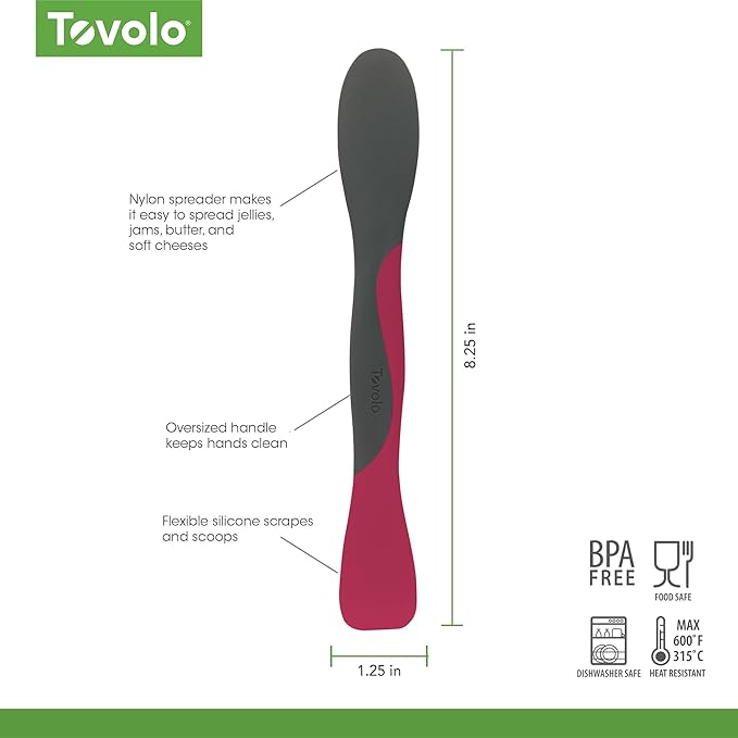 Tovolo Tool for Kitchen Meal Prep to Scoop Spread Slice and Scrape - Charcoal & Viva Magenta, Small