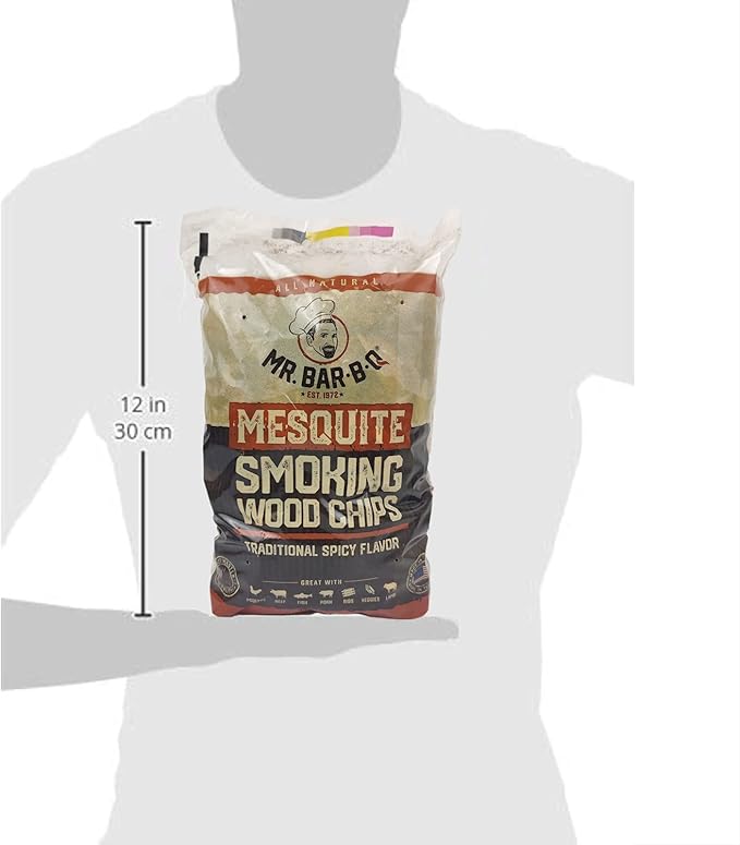 Mr. Bar-B-Q Mesquite Wood Smoker Chips, 100% All Natural Mesquite Wood Smoking Chips for Smokers, Works on Any Heat Source, Traditional Spicy Flavor for Backyard BBQ, Grilling & Camping (1.8 Lb Bag)