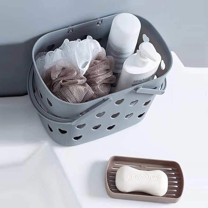 Anyoifax Portable Shower Caddy Tote Plastic Storage Basket with Handle Box Organizer Bin for Bathroom, College Dorm, Pantry, Kitchen, 2 Pack, Grey