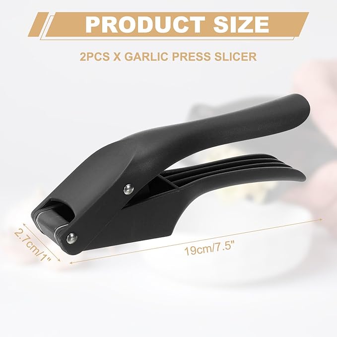 uxcell 2pcs Garlic Press, 7.5 Inch Stainless Steel Garlic Slicer Crusher Tool Kitchen Utensil for Home Cooks and Professional Chefs, Black